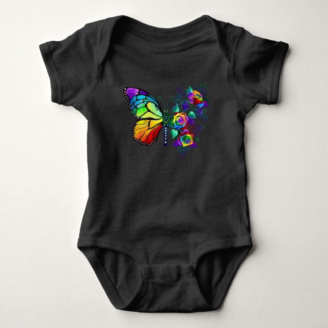Rainbow flower butterfly baby bodysuit (Front)