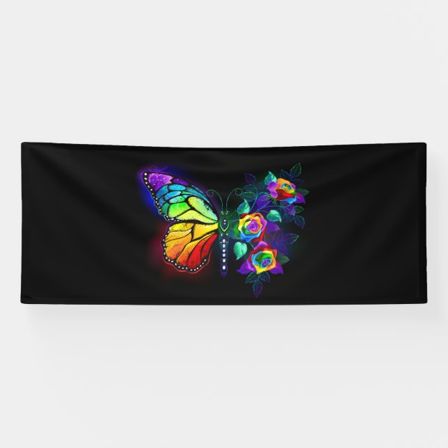 Rainbow flower butterfly banner (Horizontal)