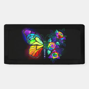 Rainbow flower butterfly banner