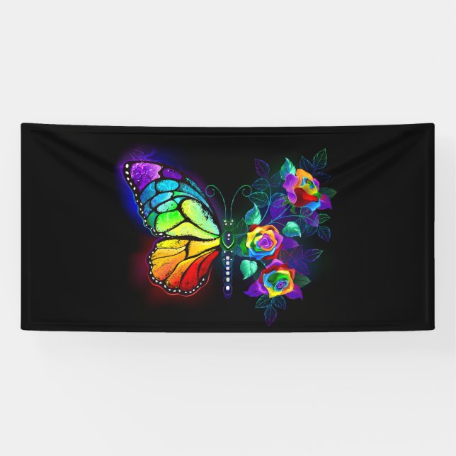Rainbow flower butterfly banner (Horizontal)