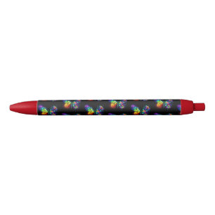 Rainbow flower butterfly black ink pen
