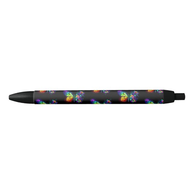 Rainbow flower butterfly black ink pen (Front)