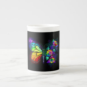 Rainbow flower butterfly bone china mug