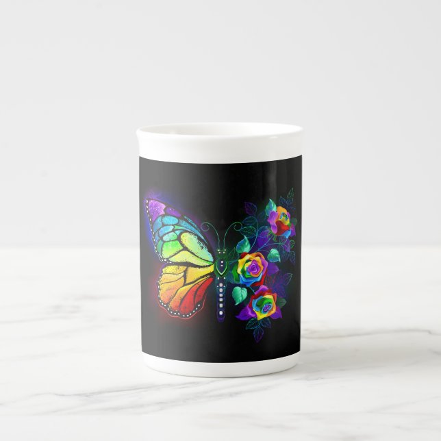 Rainbow flower butterfly bone china mug (Front)