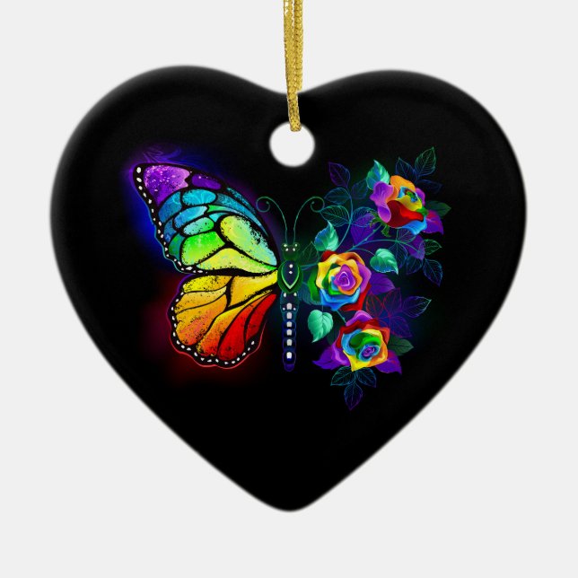 Rainbow flower butterfly ceramic ornament (Front)