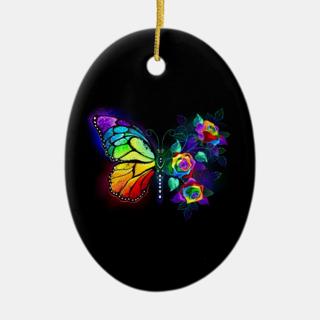 Rainbow flower butterfly ceramic ornament (Front)