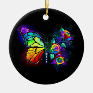 Rainbow flower butterfly ceramic ornament