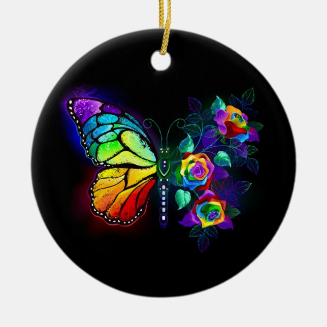 Rainbow flower butterfly ceramic ornament (Front)