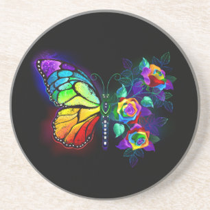 Rainbow flower butterfly coaster