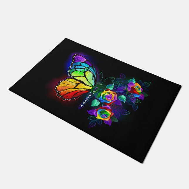Rainbow flower butterfly doormat (Angled)