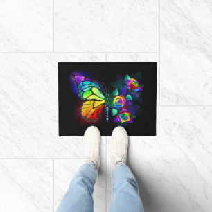 Rainbow flower butterfly doormat