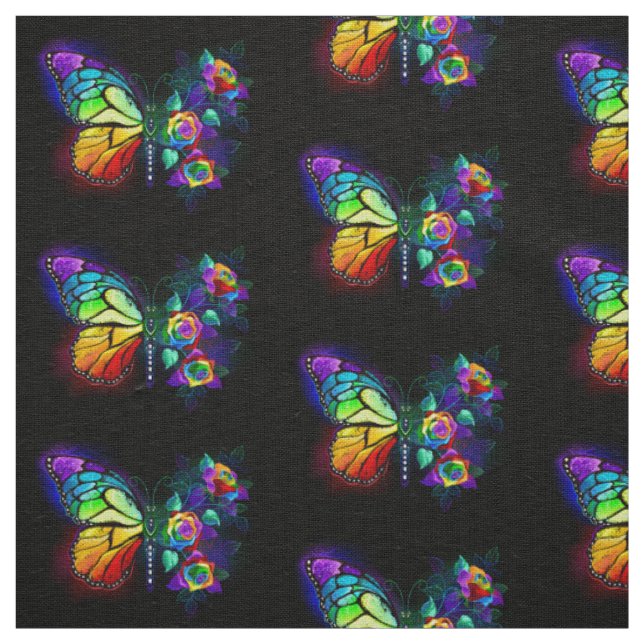 Rainbow flower butterfly fabric (Swatch)