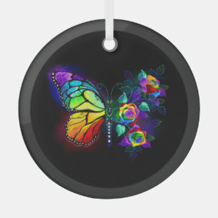 Rainbow flower butterfly glass tree decoration