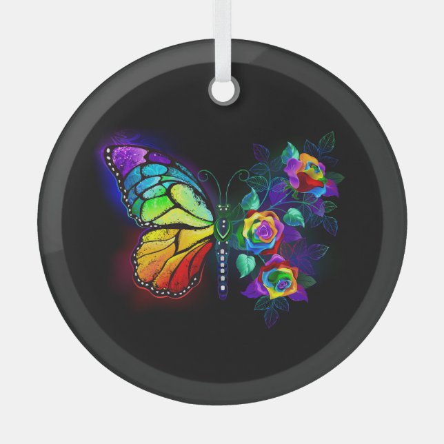 Rainbow flower butterfly glass tree decoration (Front)