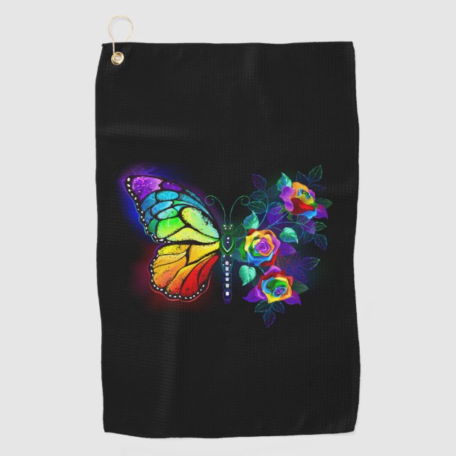 Rainbow flower butterfly golf towel (Front)