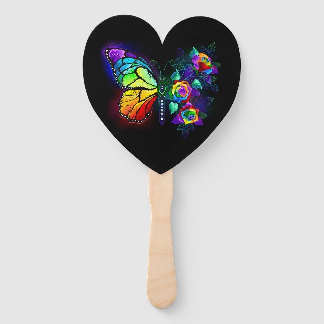 Rainbow flower butterfly hand fan (Front)