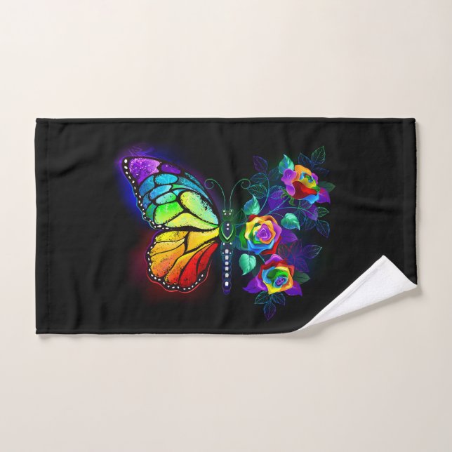 Rainbow flower butterfly hand towel (Hand Towel)