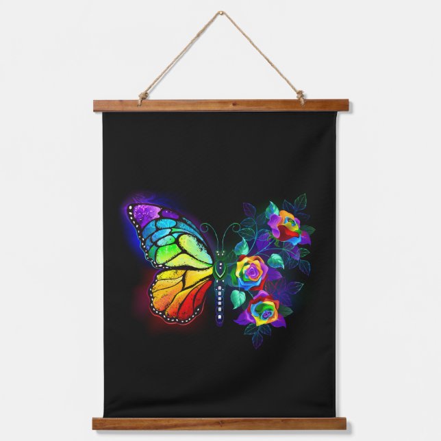 Rainbow flower butterfly hanging tapestry (Front)
