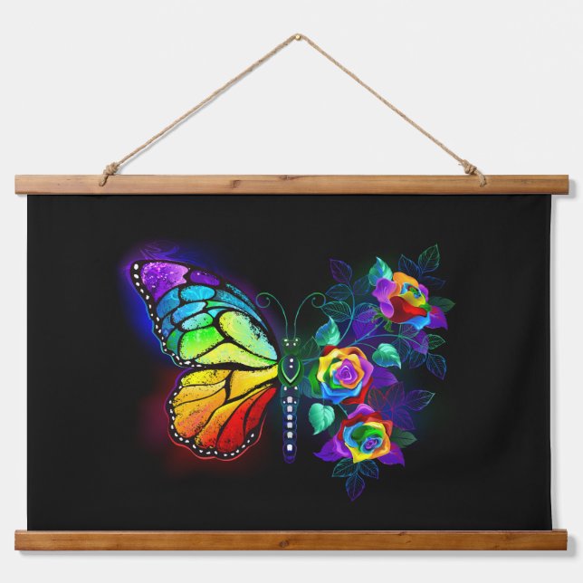 Rainbow flower butterfly hanging tapestry (Front)