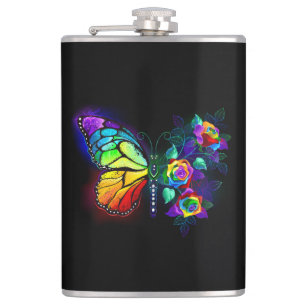 Rainbow flower butterfly hip flask