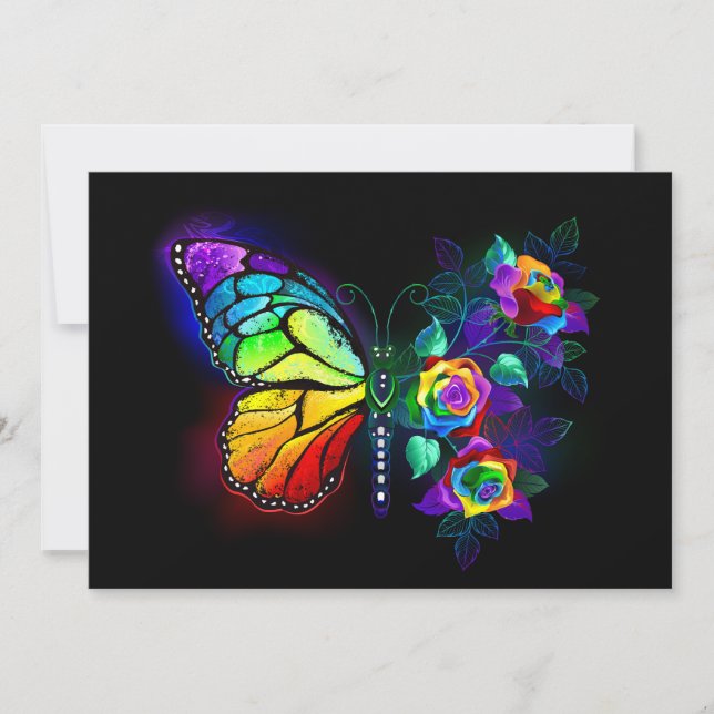 Rainbow flower butterfly invitation (Front)