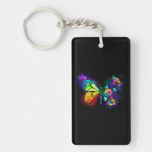 Rainbow flower butterfly key ring