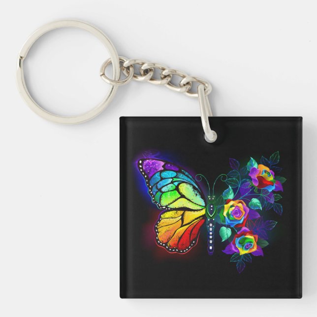 Rainbow flower butterfly key ring (Front)