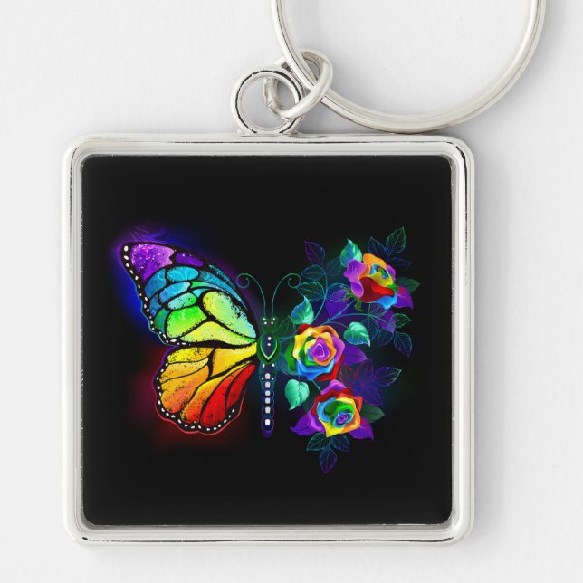 Rainbow flower butterfly key ring (Front)