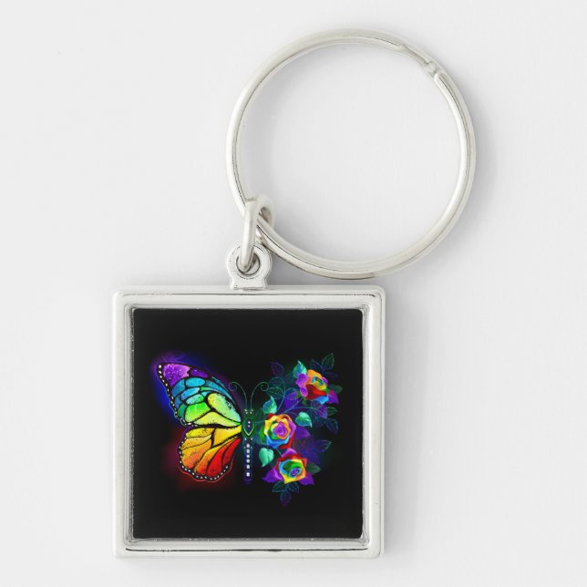 Rainbow flower butterfly key ring (Front)