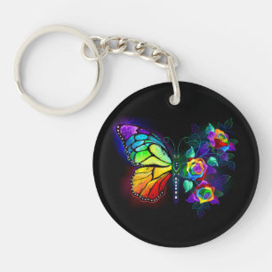 Rainbow flower butterfly key ring