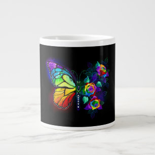 Rainbow flower butterfly large coffee mug