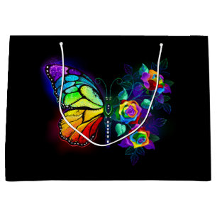 Rainbow flower butterfly large gift bag