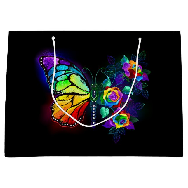 Rainbow flower butterfly large gift bag (Front)