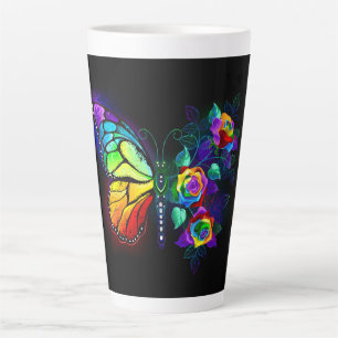 Rainbow flower butterfly latte mug