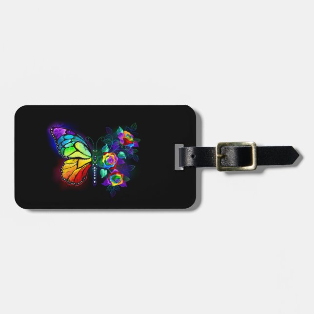 Rainbow flower butterfly luggage tag (Front Horizontal)