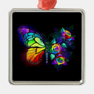 Rainbow flower butterfly metal ornament