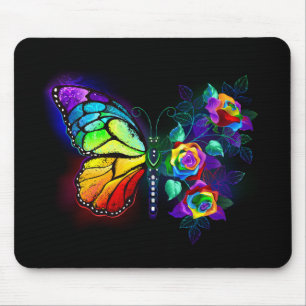 Rainbow flower butterfly mouse pad