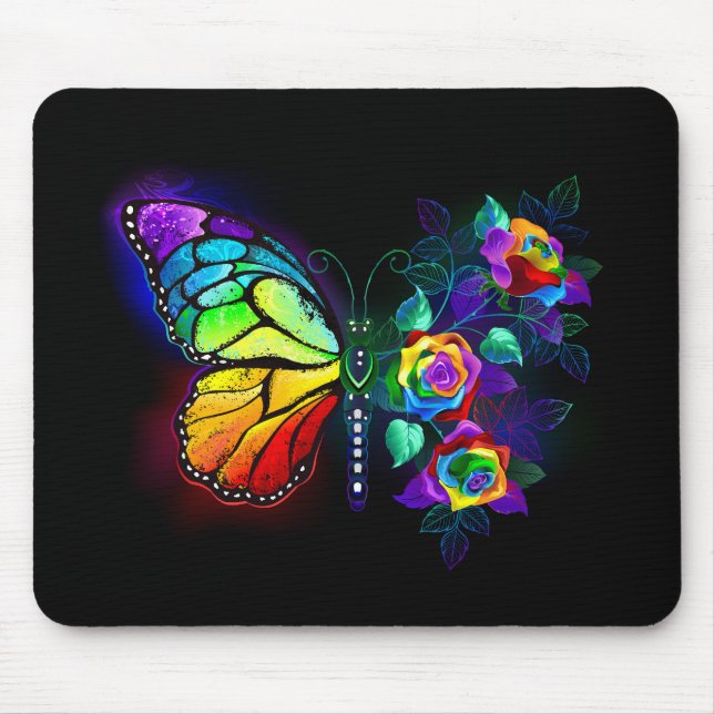Rainbow flower butterfly mouse pad (Front)