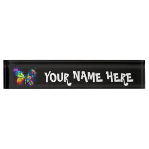Rainbow flower butterfly nameplate