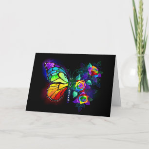 Rainbow flower butterfly note card
