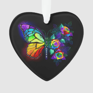 Rainbow flower butterfly ornament