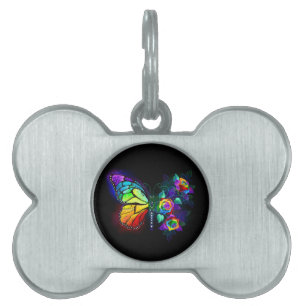 Rainbow flower butterfly pet ID tag