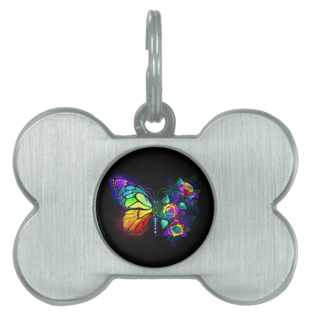 Rainbow flower butterfly pet ID tag (Front)