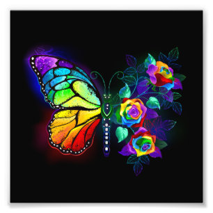 Rainbow flower butterfly photo print