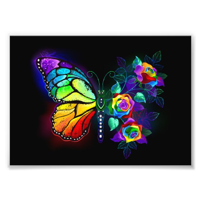 Rainbow flower butterfly photo print (Front)