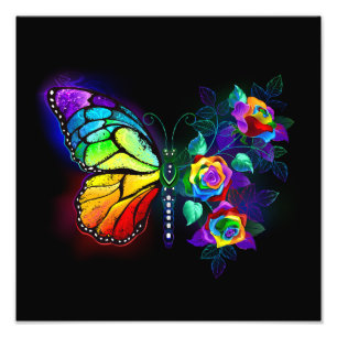 Rainbow flower butterfly photo print