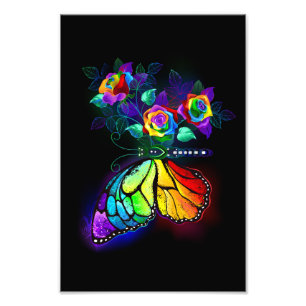 Rainbow flower butterfly photo print