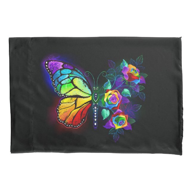 Rainbow flower butterfly pillowcase (Front-Left)