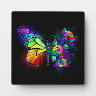 Rainbow flower butterfly plaque