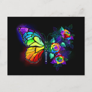 Rainbow flower butterfly postcard